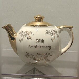 Vintage pearl China 22 karat gold trim 50th anniversary teapot